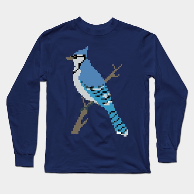 Pixel Blue Jay Long Sleeve T-Shirt by saradaboru